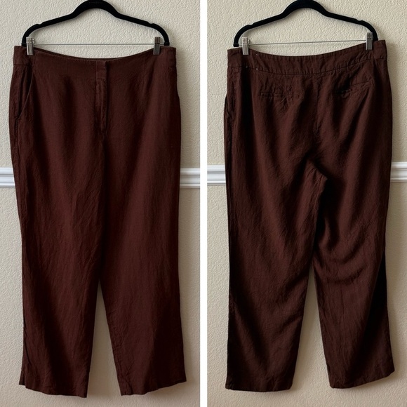 Talbots 100% Linen Southampton Pant Chocolate Brown Size 16 - Picture 2 of 10